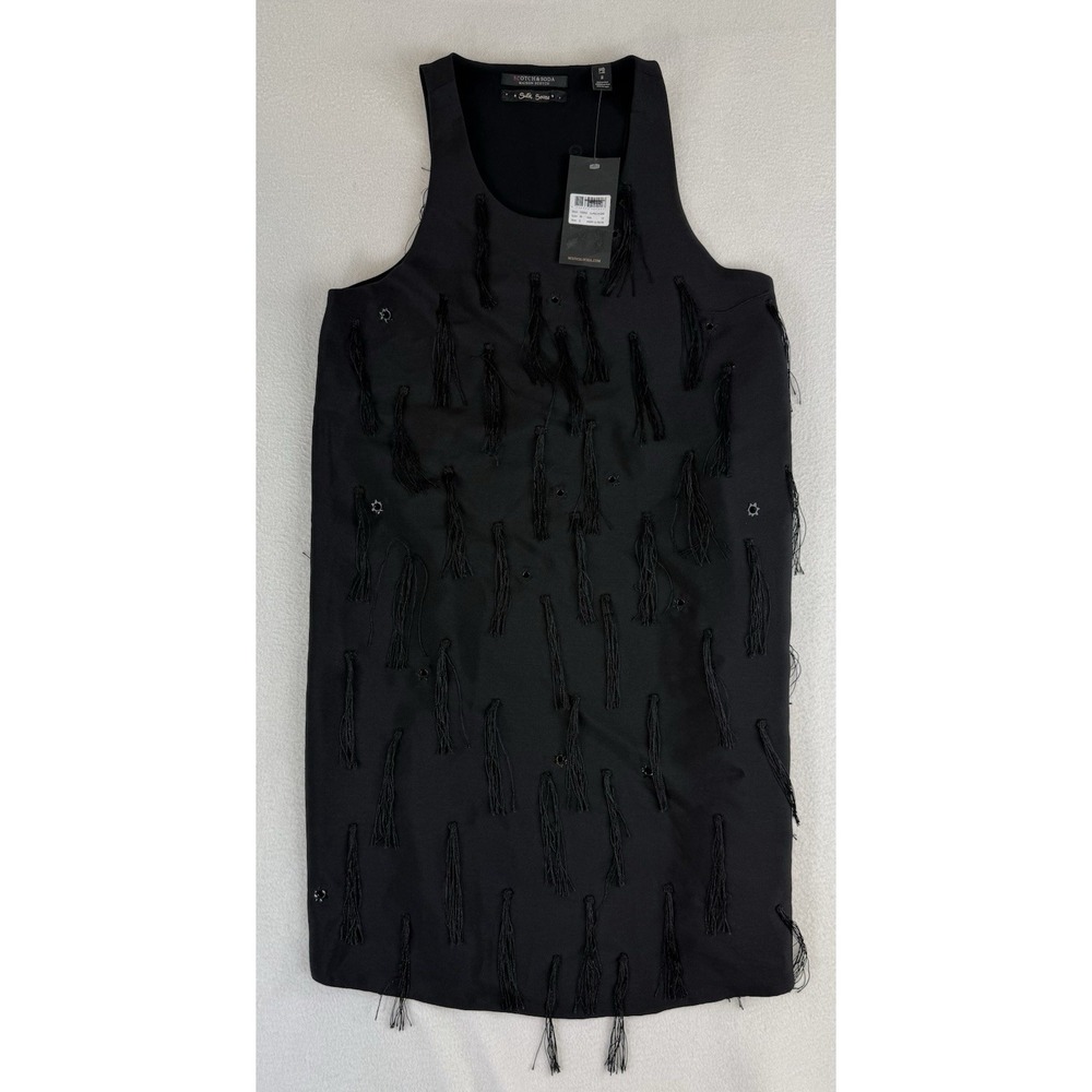 Scotch & Soda Maison Scotch Black‎ Lined Mini Dress Tassels Flapper Size 2 NWT